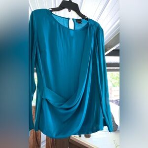 Worthington Asymmetrical Blue Draped Blouse